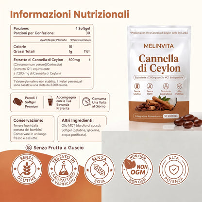 Cannella di Ceylon equivalente a 7200 mg con Olio MCT